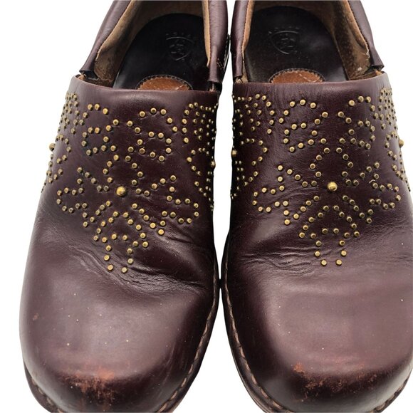 Ariat Women's Leather Clogs US Sz 9.5B Studs Floral Detail Cordovan Red - Picture 4 of 7